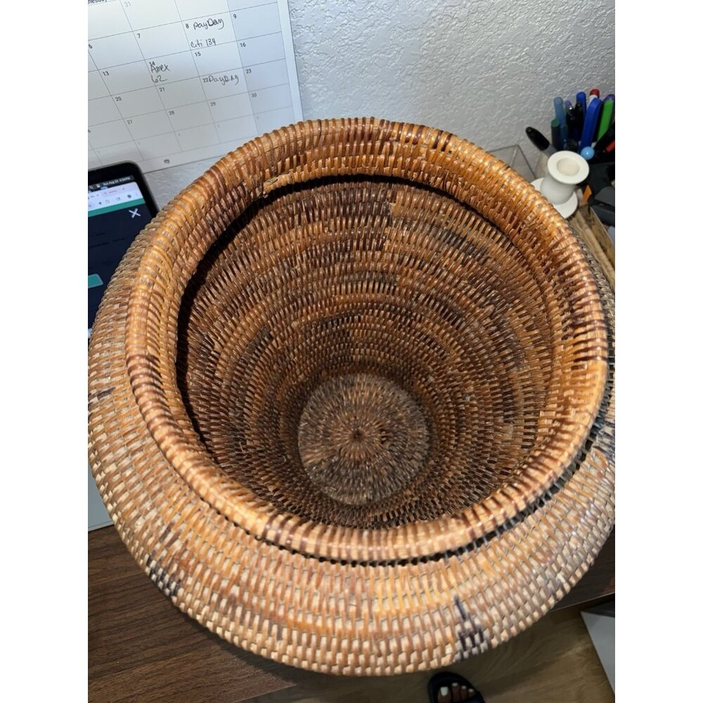 ANTIQUE HAND WOVEN 15.5” Tall Philippine COIL BASKET WITH LID African Tribal - Picture 7 of 12
